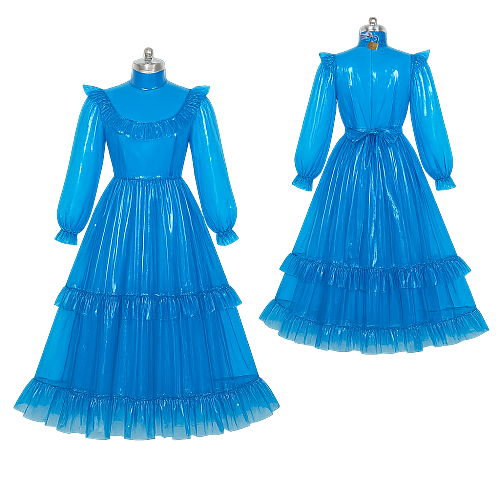 Fondcosplay Lockable Sissy Maid Crossdressing Blue Clear PVC Long Dress [G4096]