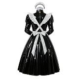 Fondcosplay Lockable Sissy Maid Crossdressing Black and White Thin PVC Long Dress with Apron [G4097]