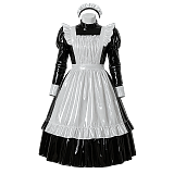 Fondcosplay Lockable Sissy Maid Crossdressing Black and White Thin PVC Long Dress with Apron [G4097]