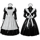 Fondcosplay Lockable Sissy Maid Crossdressing Black and White Thin PVC Long Dress with Apron [G4097]