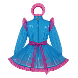 Fondcosplay Lockable Sissy Maid Crossdressing Blue Clear PVC Short Dress with Pink Heart and Headband [G4106]