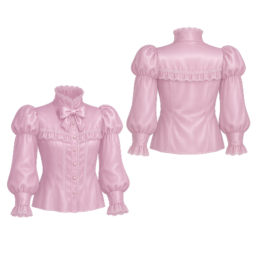 Fondcosplay Sissy Maid Crossdressing Pink Satin Lace Blouse Top [G4107]