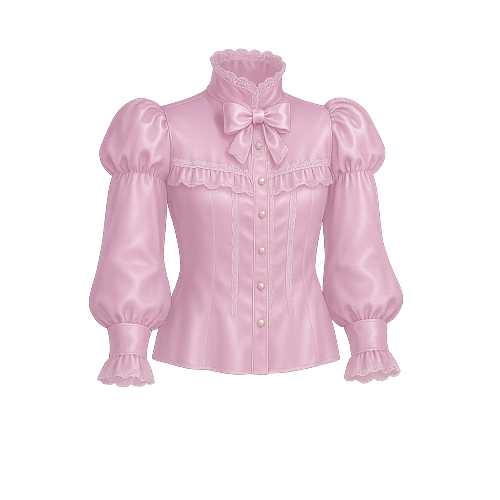 Fondcosplay Sissy Maid Crossdressing Pink Satin Lace Blouse Top [G4107]