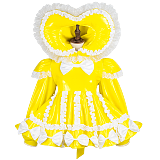 Fondcosplay Lockable Sissy Maid Crossdressing Yellow Thin PVC Hooded Heart Romper Dress [G4108]