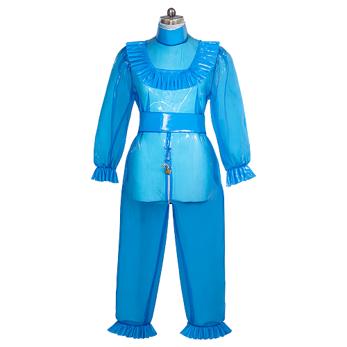 Fondcosplay Lockable Sissy Maid Romper Crossdressing Blue Clear PVC Jumpsuit [G4110]