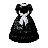 Fondcosplay Lockable Sissy Maid Crossdressing Black Thin PVC Long Dress with White Apron [G4112]
