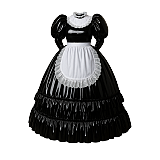 Fondcosplay Lockable Sissy Maid Crossdressing Black Thin PVC Long Dress with White Apron [G4112]