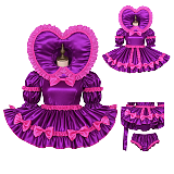 Fondcosplay Lockable Sissy Maid Crossdressing Purple Satin Heart Hood Dress with Optional Panties [G4116]