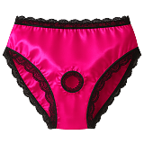 Fondcosplay Sissy Maid Crossdressing Hot Pink Satin Open Hole Lace Panties [G4114]