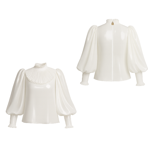 Fondcosplay Lockable Sissy Maid Crossdressing White Thin PVC Puff Sleeve High Neck Blouse [G4117]