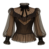 Fondcosplay Lockable Sissy Maid Crossdressing Black Organza Sheer Puff Sleeve Blouse with Bow [G4118]