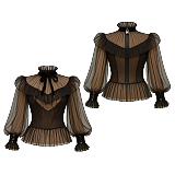 Fondcosplay Lockable Sissy Maid Crossdressing Black Organza Sheer Puff Sleeve Blouse with Bow [G4118]