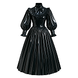 Fondcosplay Lockable Sissy Maid Crossdressing Black Thin PVC High Neck Long Dress [G4119]