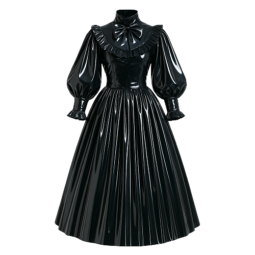 Fondcosplay Lockable Sissy Maid Crossdressing Black Thin PVC High Neck Long Dress [G4119]
