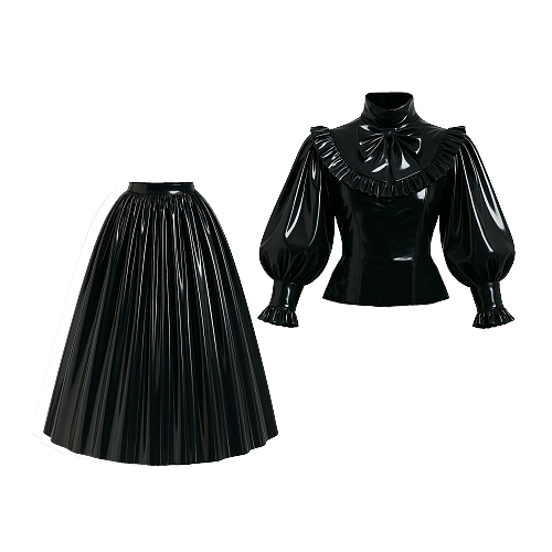 Fondcosplay Lockable Black Thin PVC Blouse and Pleated Long Skirt Set [G4120]