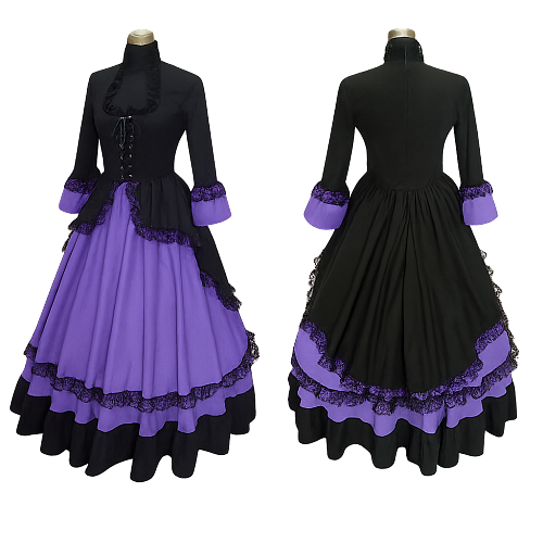 Victorian Handmade Black and Purple Evening Dress Medieval Gown – Cotton Drag Series | fondcosplay [CK193]