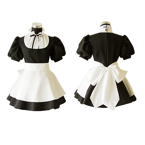 Fondcosplay Lockable Black Cotton Short Maid Dress with White Apron [CK049]