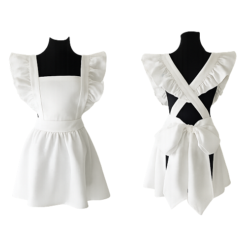 Fondcosplay White Cotton Classic Ruffled Apron [CK075]