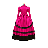 Fondcosplay Lockable Sissy Maid Satin Dress Hot Pink and Black [G4123]