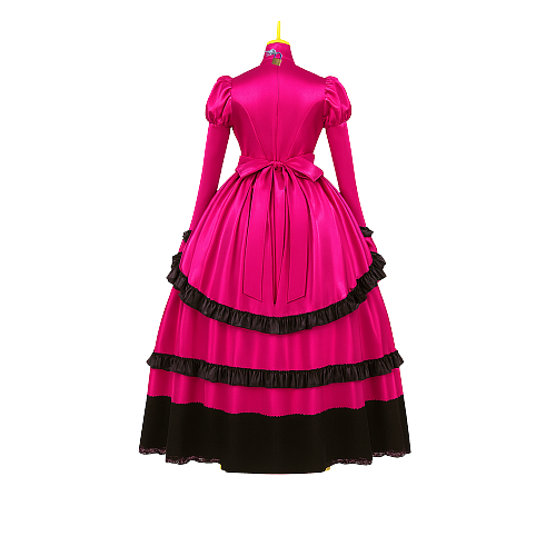 Fondcosplay Lockable Sissy Maid Satin Dress Hot Pink and Black [G4123]
