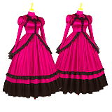 Fondcosplay Lockable Sissy Maid Satin Dress Hot Pink and Black [G4123]