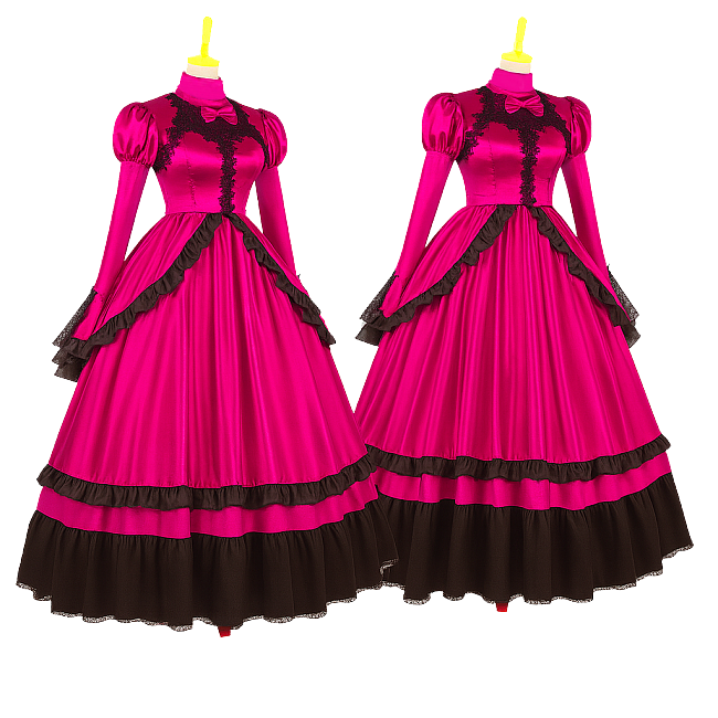 Fondcosplay Lockable Sissy Maid Satin Dress Hot Pink and Black [G4123]