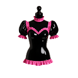 Fondcosplay Lockable Sissy Maid Thin PVC Blouse and Skirt Set Black and Hot Pink [G4125]