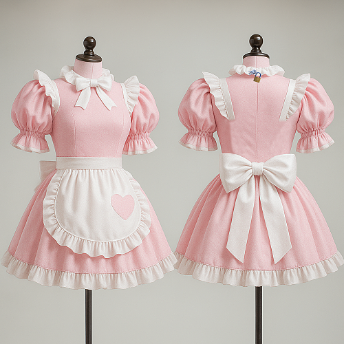 Fondcosplay Lockable Sissy Maid Cotton Dress Pink and White [G4126]