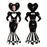 Fondcosplay Lockable Sissy Maid Thin PVC Heart Hood Mermaid Dress Black and White [G4127]