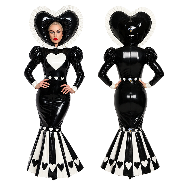 Fondcosplay Lockable Sissy Maid Thin PVC Heart Hood Mermaid Dress Black and White [G4127]