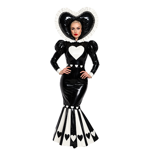 Fondcosplay Lockable Sissy Maid Thin PVC Heart Hood Mermaid Dress Black and White [G4127]