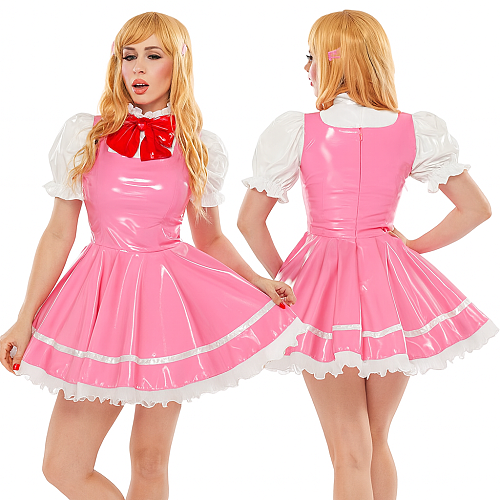 Cardcaptor Sakura Glossy Pink Cosplay Sissy Maid Dress with Puff Sleeves [CK945]
