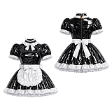 fondcosplay Custom Handmade Lockable Heavy PVC Sissy Maid Dress – Glossy Black & White with Apron [G4133]