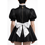 Fondcosplay Custom Black Satin Lockable Sissy Maid Dress Crossdressing Costume [G4137]