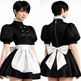 Fondcosplay Custom Black Satin Lockable Sissy Maid Dress Crossdressing Costume [G4137]