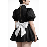 Fondcosplay Custom Black Satin Lockable Sissy Maid Dress Crossdressing Costume [G4137]