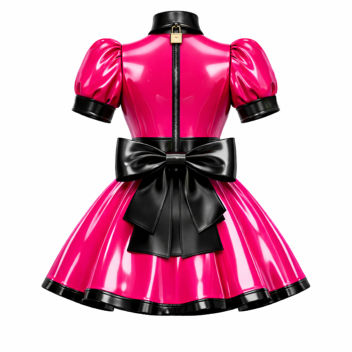 Hand-Tailored Hot Pink PVC & Black Leather Lockable Sissy Maid Dress -  Fondcosplay