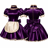 Fondcosplay Custom Royal Purple Satin Lockable Feature Sissy Maid Dress Crossdressing Costume [G4139]
