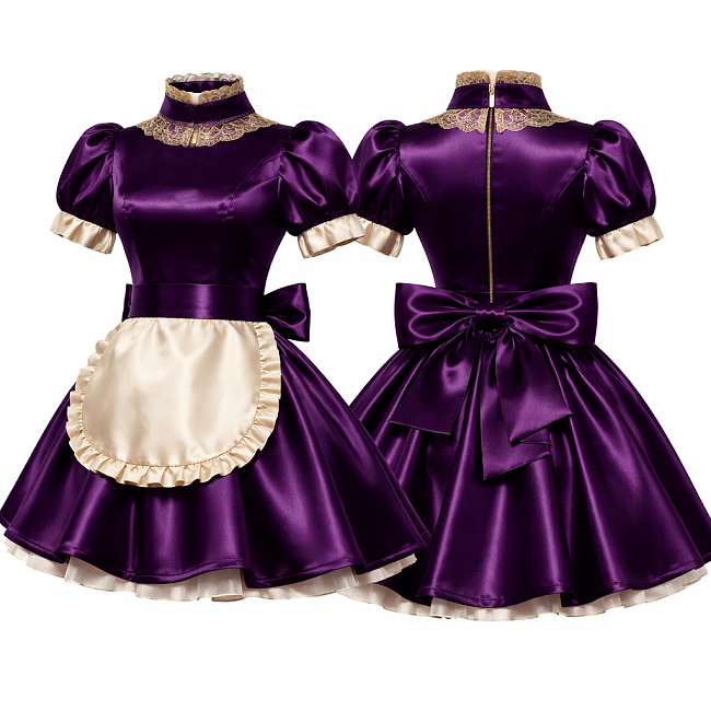 Fondcosplay Custom Royal Purple Satin Lockable Feature Sissy Maid Dress Crossdressing Costume [G4139]