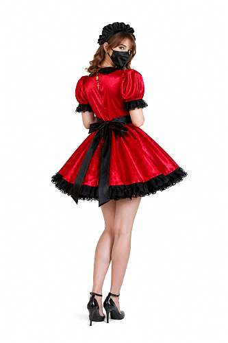 Red Satin Lockable Sissy Maid Dress Costume [G4143]
