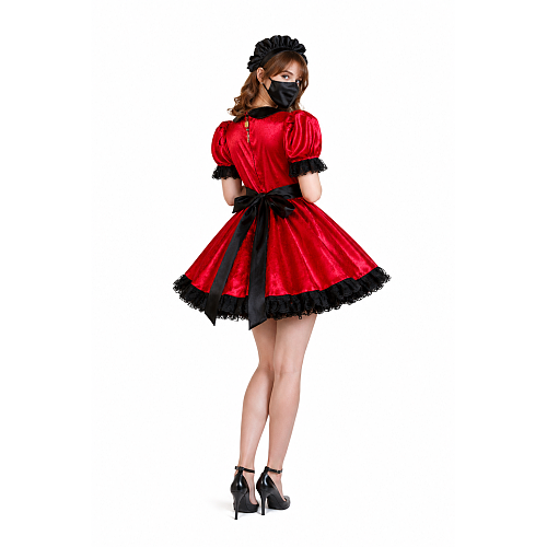 Red Satin Lockable Sissy Maid Dress Costume [G4143]