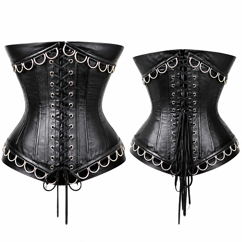 Gothic Punk Black PU Leather Sissy Corset Belt Waist Cincher Lace Up Bustier Top Women Cosplay Costume[CK234]