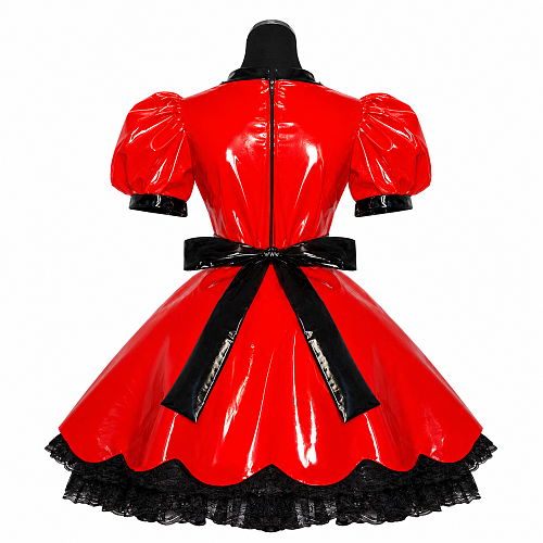 Red & Black Heavy PVC Lockable Sissy Maid Dress for Crossdressing [G382]