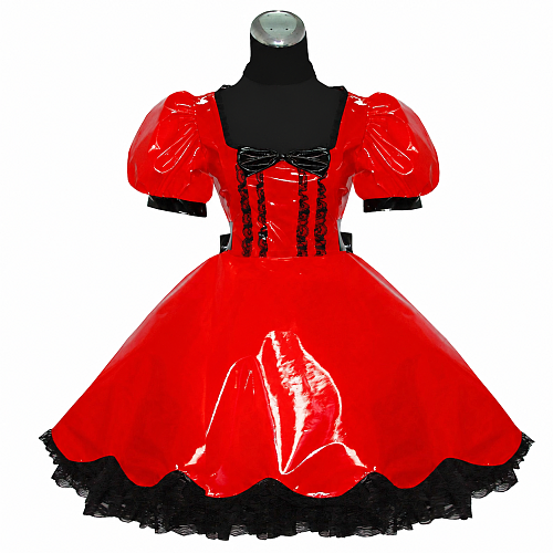 Red & Black Heavy PVC Lockable Sissy Maid Dress for Crossdressing [G382]