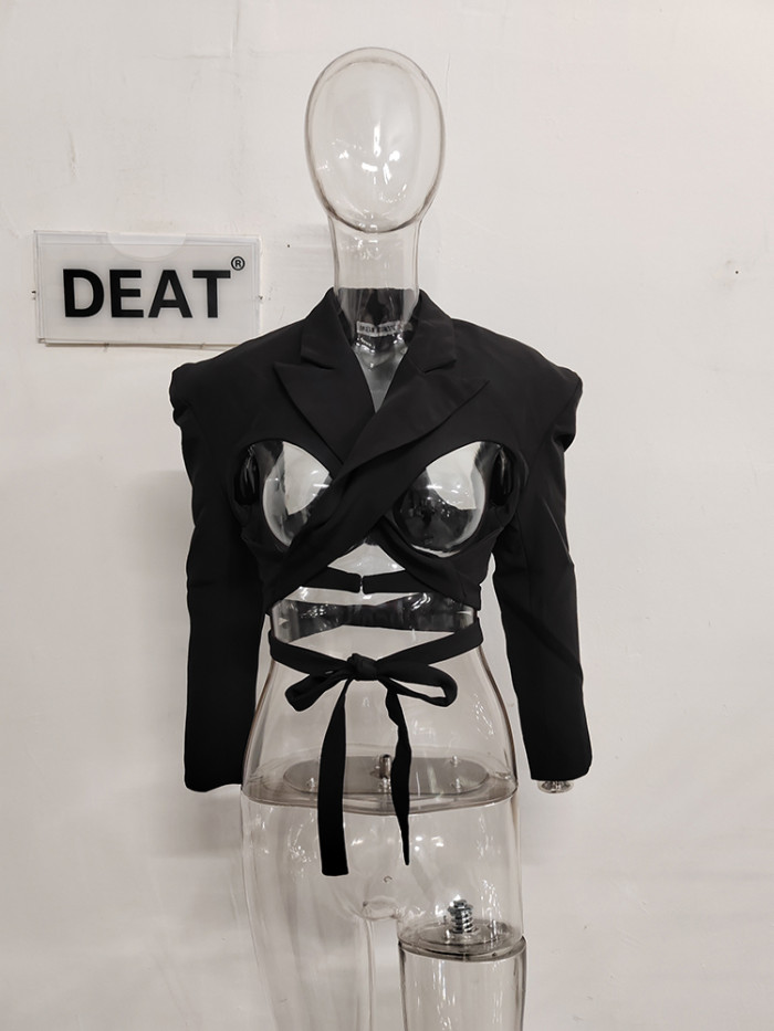 Sexy halter-neck and low-cut blazer with exposed back design  17A737401S
