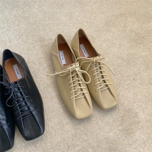 {EAM} Explosive slim retro square head soft sole can step on heels lace-up small single shoes DLZ017
