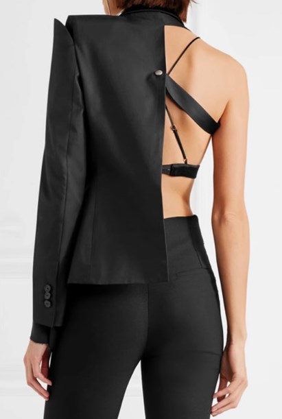 {EAM} Solid color niche 2024 slim street long sleeve spring women's splicing design suit DLZ027
