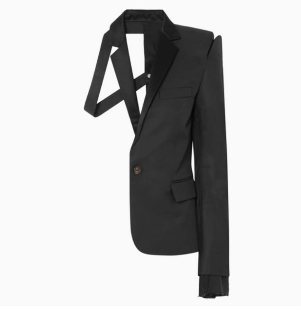 {EAM} Solid color niche 2024 slim street long sleeve spring women's splicing design suit DLZ027