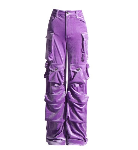 {EAM} American patchwork multi-pocket high-waisted cargo pants tide 2024 new fashion personality design sense of casual pants for women DLZ033