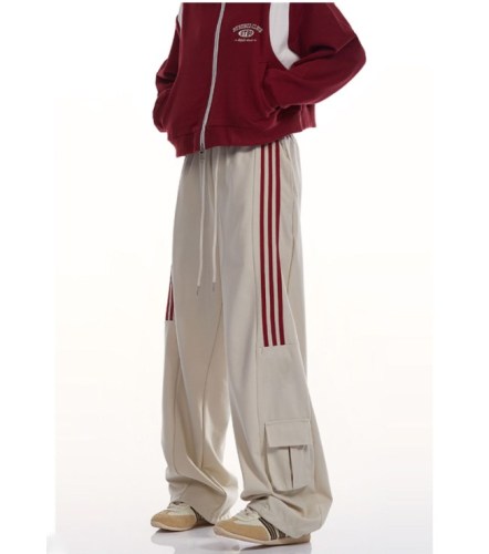 {EAM} American casual sports sweatpants women spring and autumn winter tide brand retro three bars hiphop vertical cargo pants DLZ035